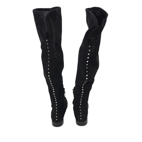 Marc Fisher Jaywalk Over The Knee Boots Womens Size 6M Faux Suede Studs Black - Picture 5 of 12
